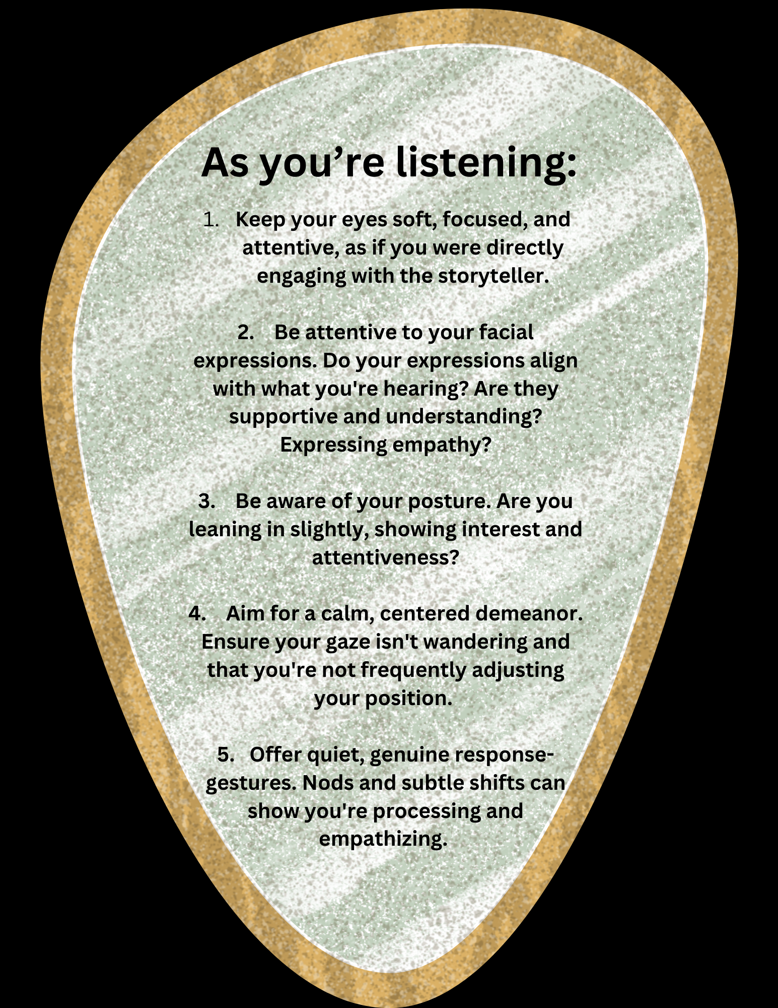 An image of a Mirror containing textual guidance for Active Listening.  The Textual Description contained within the Mirror is provided below the image.